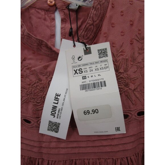 Zara Dress XS Fit Flare Mini Embroidered Eyelet Boho Cottagecore NEW - Picture 11 of 15